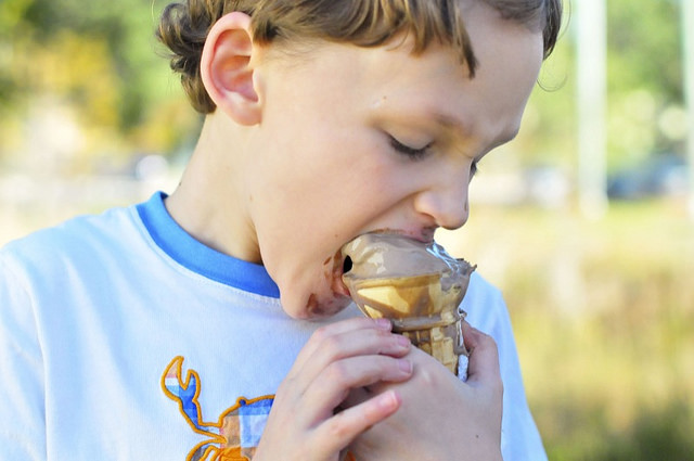 L.B. going to town on his favorite flavor ice cream cone: chocolate