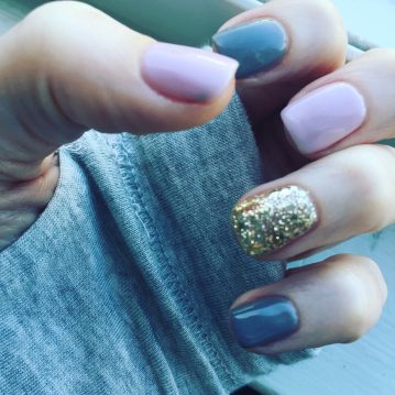 squoval nails in pale pink, gray and champagne